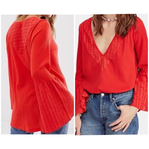 Free People Parisian nights boho blouse Orange Tunic M - Picture 1 of 9